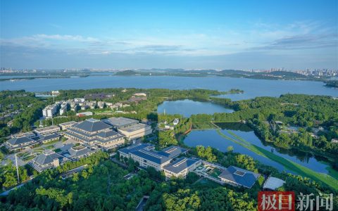雨后东湖碧空如洗，湛蓝湖水与绿树相映成趣