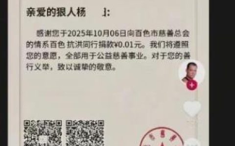 极目锐评丨23万粉丝的博主为百色抗洪捐1分钱，先为百色市慈善总会点赞