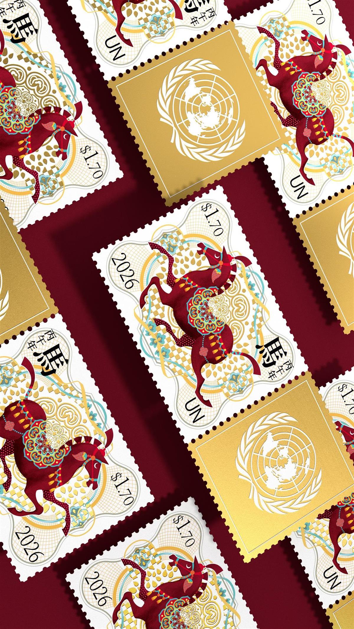 第6次与联合国合作，占了12生肖邮票“半壁江山”，“武汉伢”潘虎设计了联合国2026马年生肖票