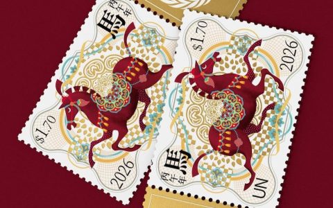 第6次与联合国合作，占了12生肖邮票“半壁江山”，“武汉伢”潘虎设计了联合国2026马年生肖票