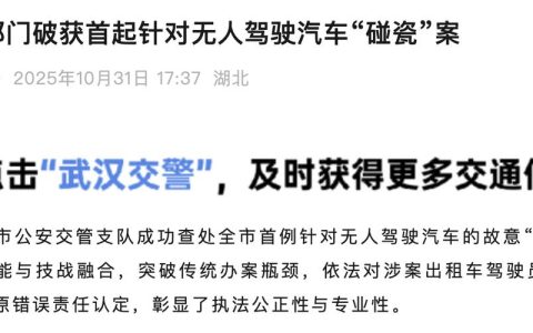 武汉破获首起针对无人驾驶汽车的碰瓷案