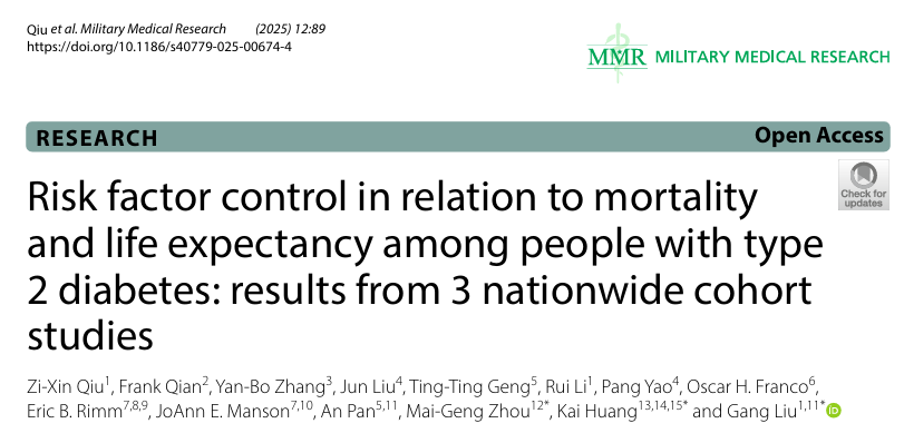 公卫学院刘刚团队联合揭示糖尿病人群“多病因共防”的健康获益及其异质性