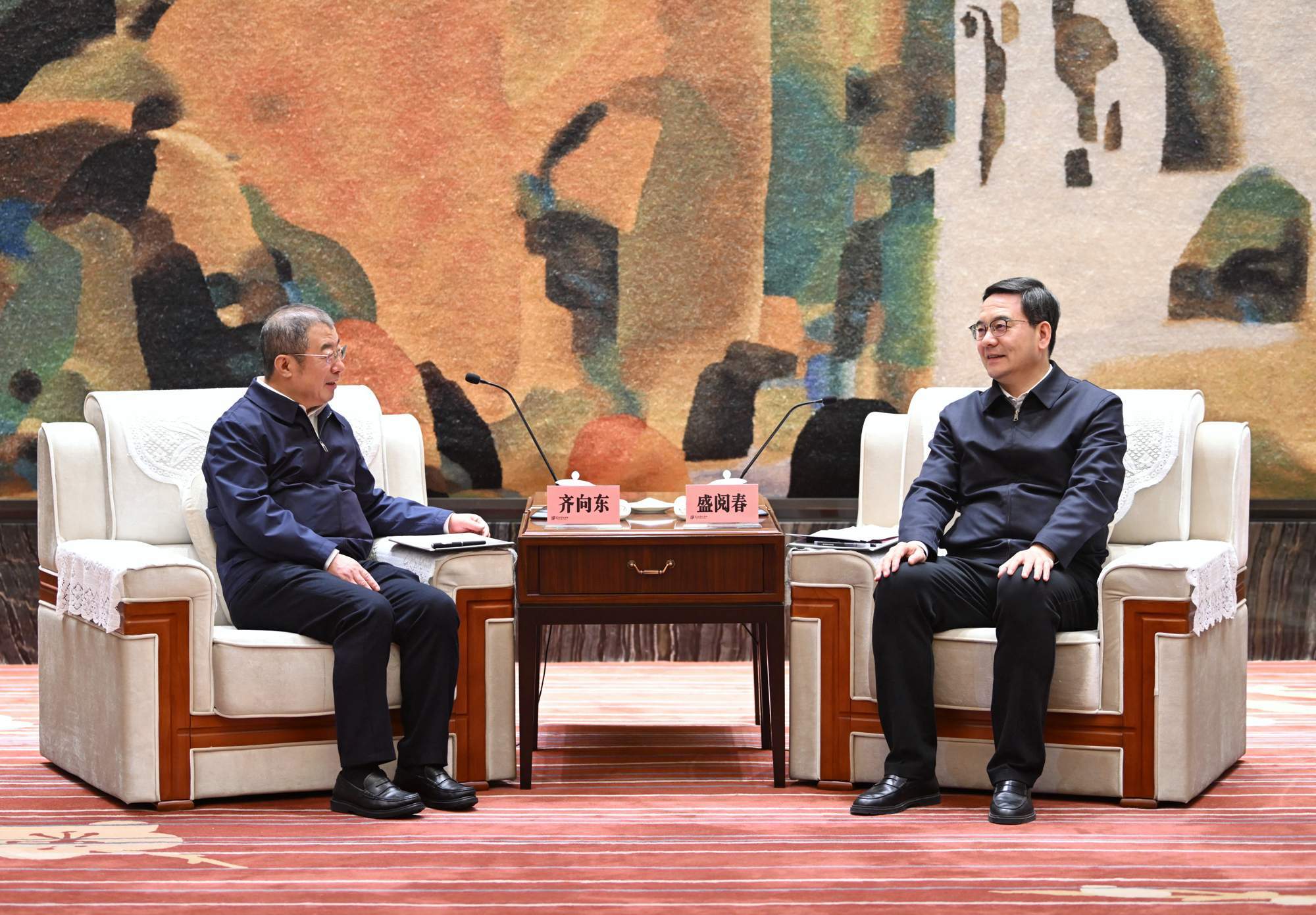 盛阅春会见奇安信科技集团董事长齐向东