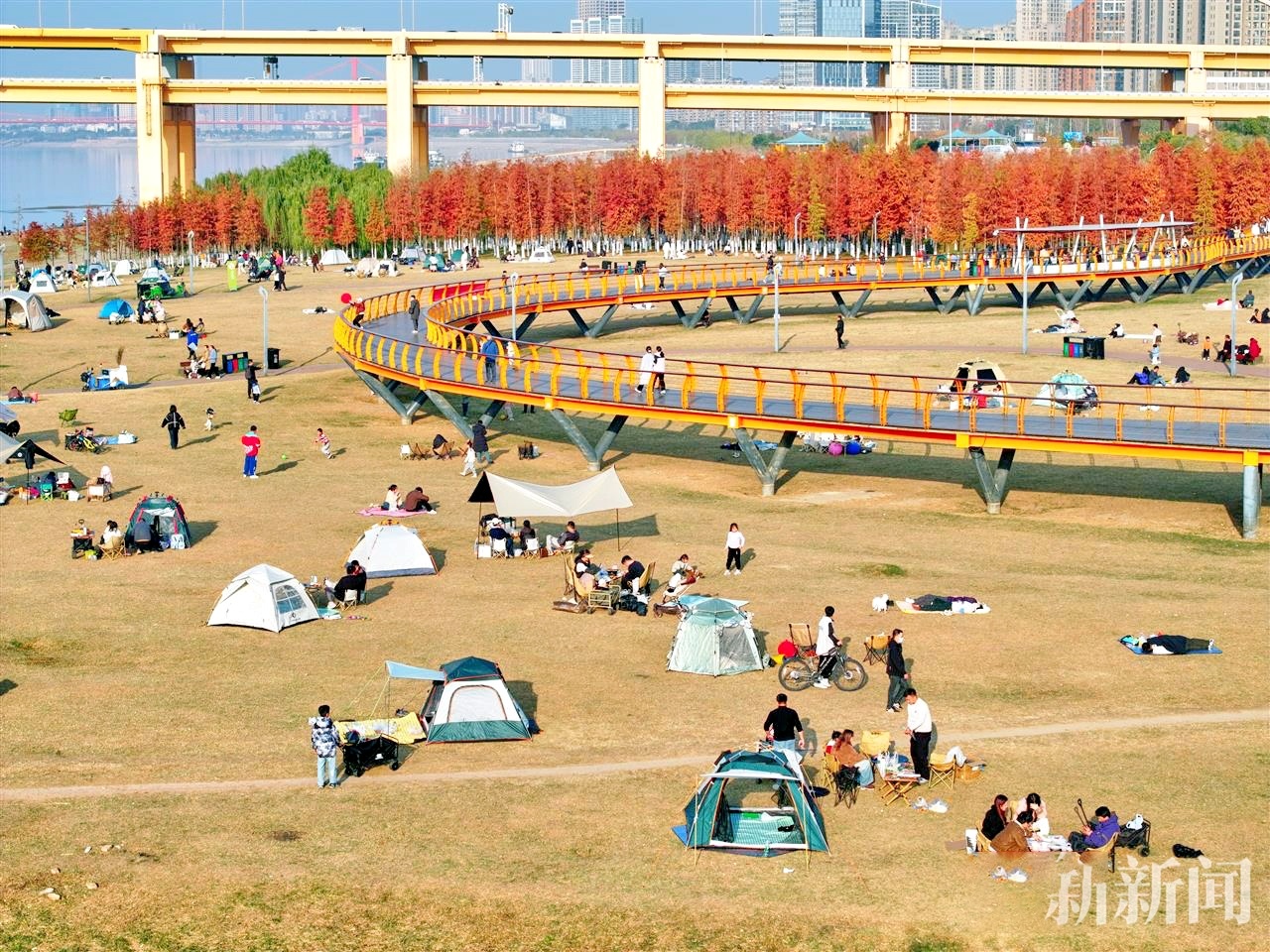 吹着和煦江风 享受冬日暖阳