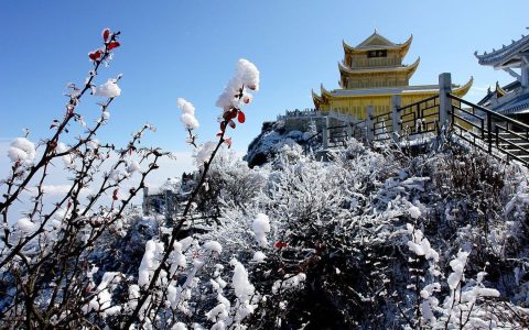 蕲春雪后的独山森林公园多彩如画