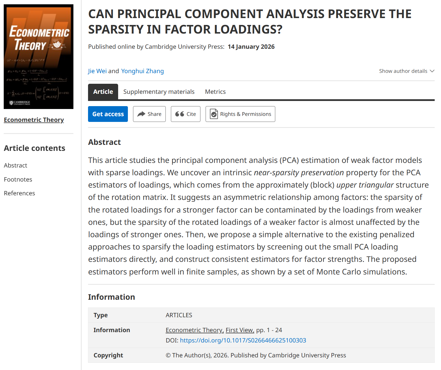 经济学院魏杰副教授揭示主成分因子估计对稀疏结构的还原特性