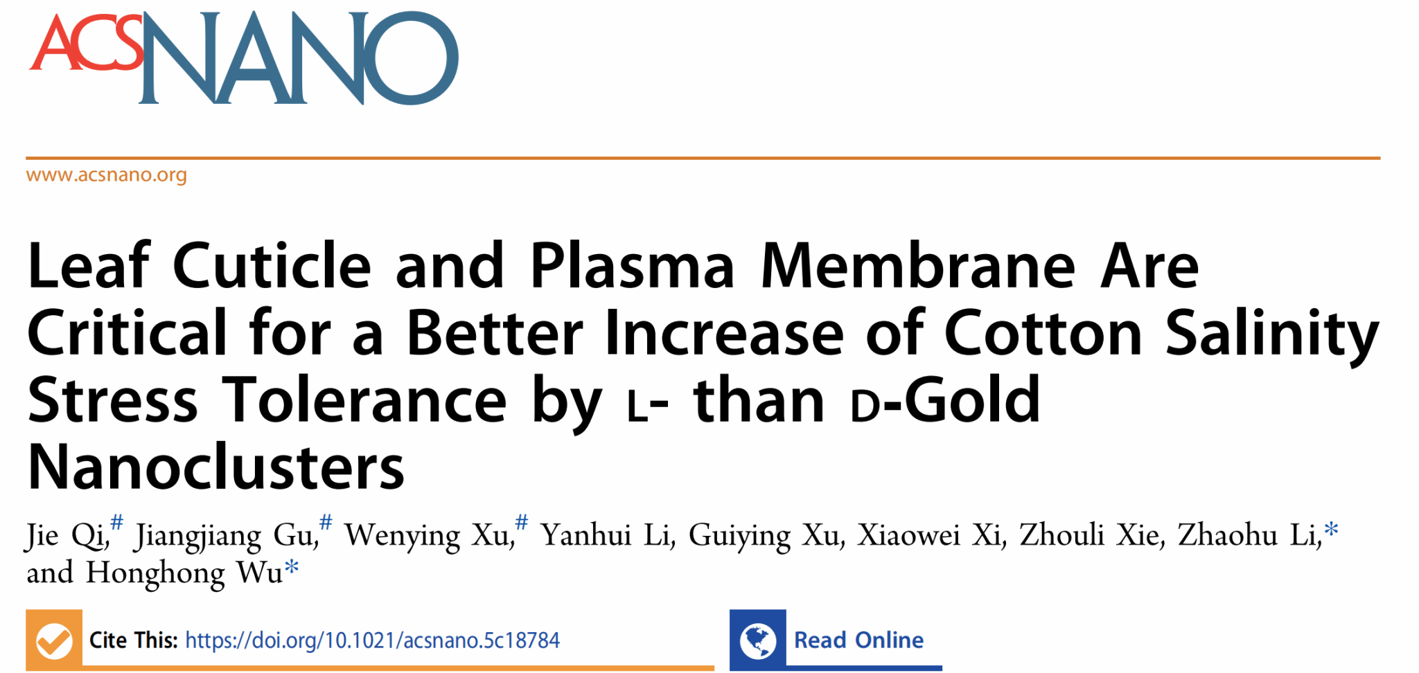 华中农业大学作物纳米生物学团队在棉花纳米耐盐技术体系上取得新进展