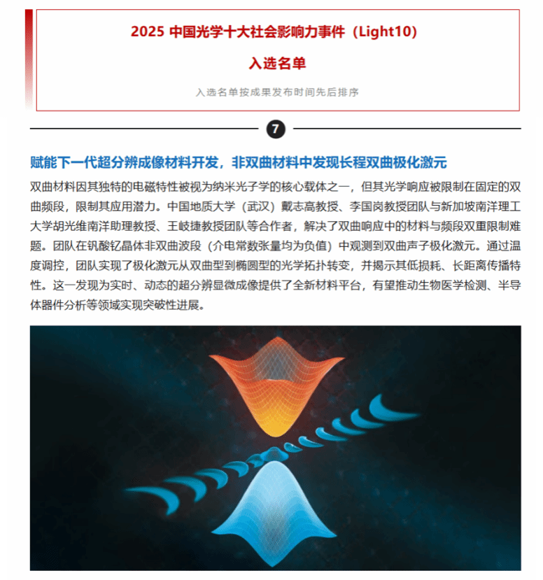 中国地质大学一成果入选“2025年度中国光学十大社会影响力事件”