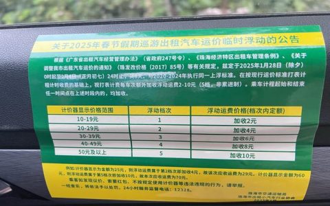 春节假期实行临时运价  城区出租车每趟次加收5元